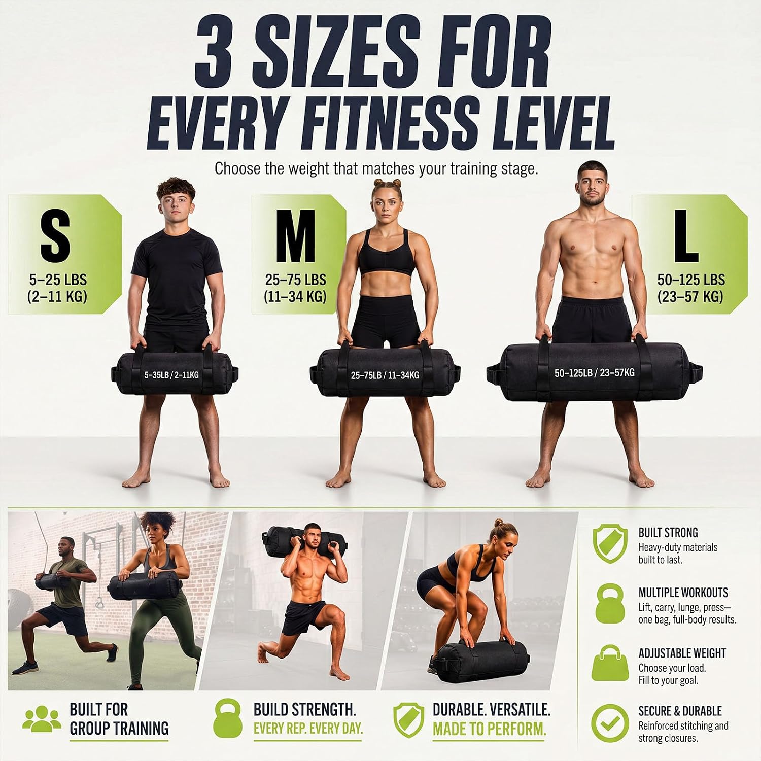 Eccliy Sports Workout Sandbag for Versatile, Intensive Core Muscles Fitness, Adjustable Weight Training with Handles for Strength Training, Cross-Training, MMA, Home Gym