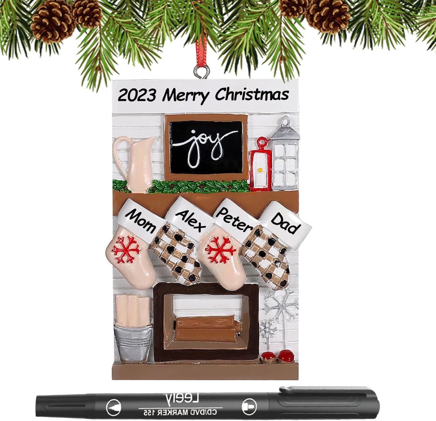 Fireplace Family Personalized Christmas Ornament 2023, Custom Fireplace Stocking