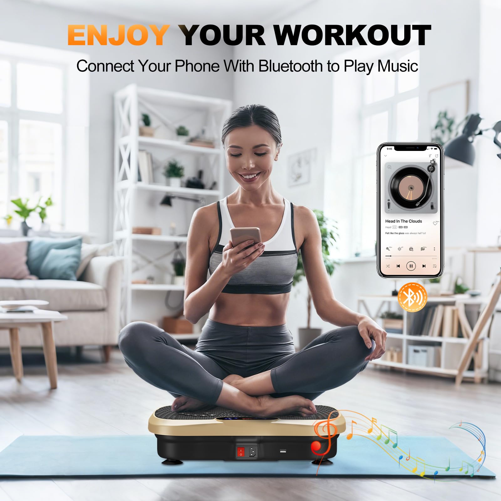 Plataforma Vibratoria Muscular, 99 Niveles de Vibración, 5 Programas de Entrenamiento, Altavoz Bluetooth y Bandas Elásticas, Plataforma Vibración para Hacer Ejercicios en Casa