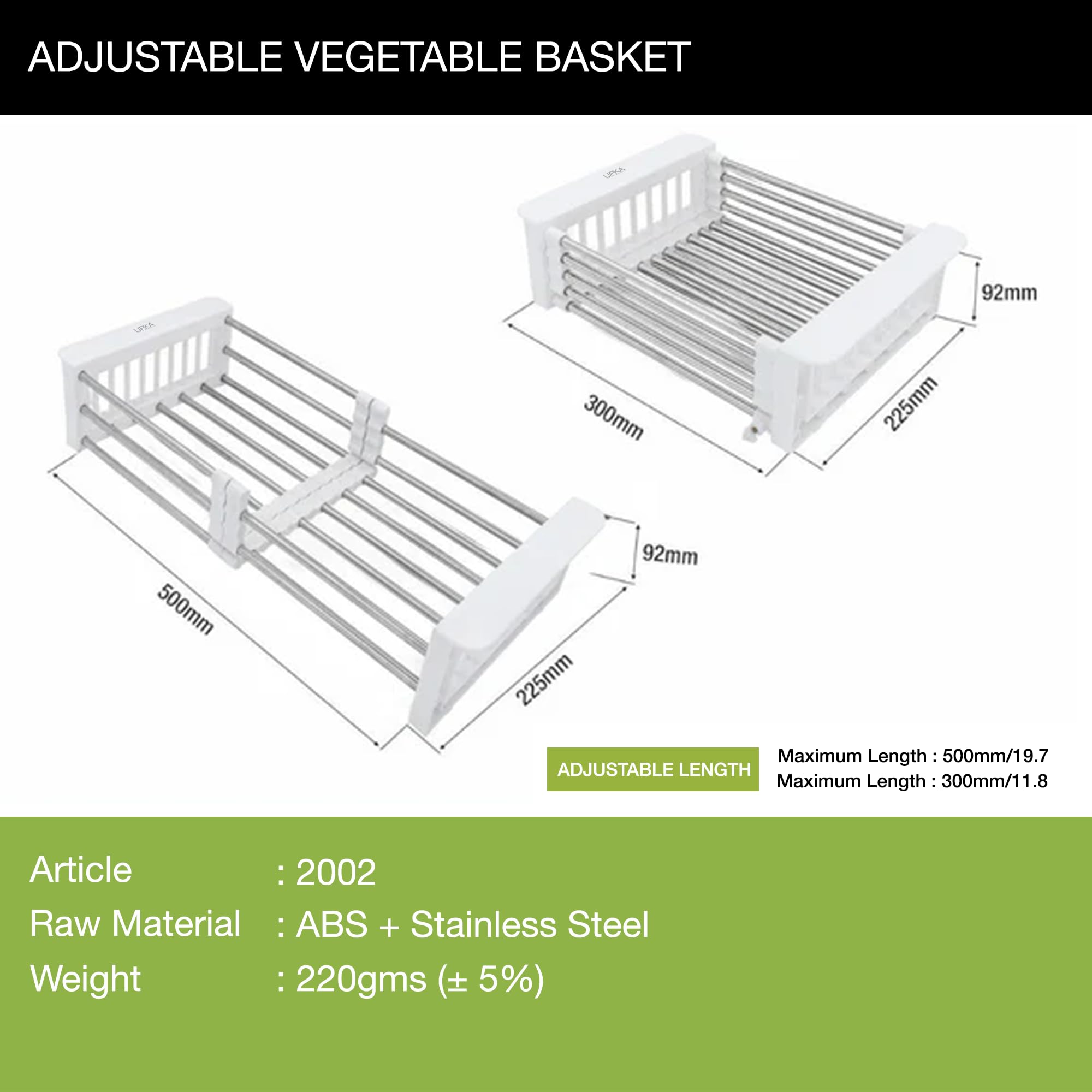 Lipka Adjustable Sliding Vegetable Basket for Kitchen Sinks | Expandable Upto 50cm | Stainless Steel Retractable Kitchen Dish Dryer/Rack Sink Basket | Strainer for Utensils, Fruits, Vegetables 3