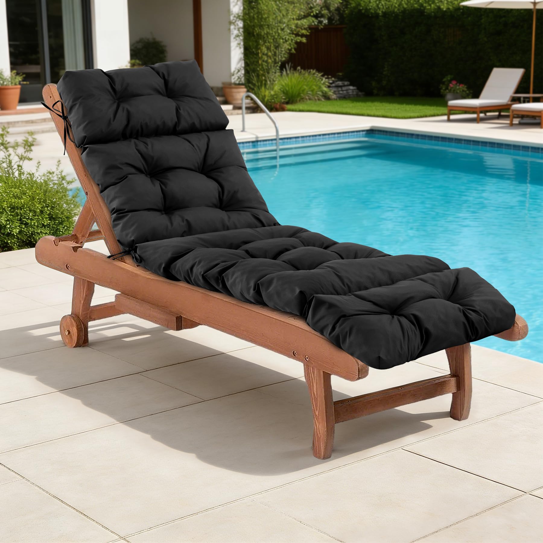Photo 1 of Chaise Lounge Cushions Outdoor, Waterproof & Fade Resistant Patio Lounge Chair Cushions for Outdoor Furniture, Chaise Cushion with Ties for Patio, Pool, Lawn and Beach, 75.1x22.8x4.7 Inch, Black