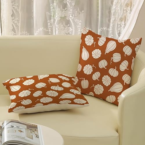 Miniatura 61 de Juego de 2 fundas de almohada de otoño de 18 x 18 pulgadas, hojas de arce de calabaza y búfalo a cuadros, decoración de otoño, de lino, Acción