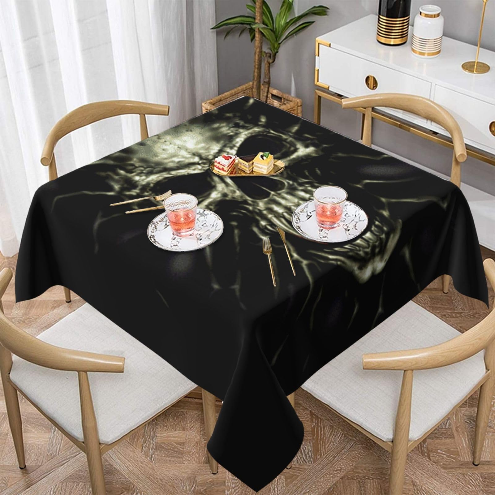DCEHGEW Scary skull Prints Square Tablecloth 137x137 CM, Waterproof Fabric Table Cloth for Dining Table, Farmhouse Table Cover for Kitchen Dining Tabletop Decoration