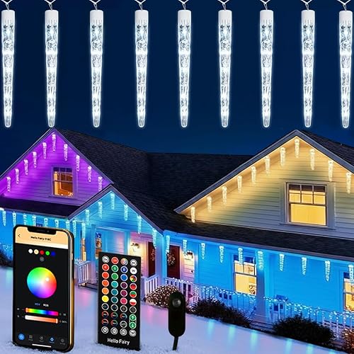 Luces de carámbano inteligentes de Navidad para exteriores, 33 pies, 20 tubos RGBW LED de carámbanos de Navidad para exteriores, aplicación