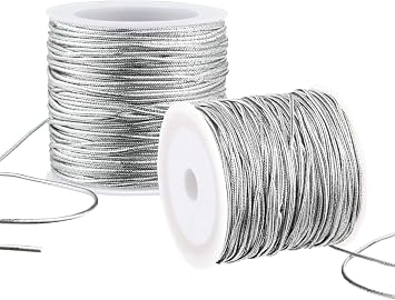 2 Rolls Silver Metallic Elastic Cord, 1 mm 60 Yards Craft String for DIY