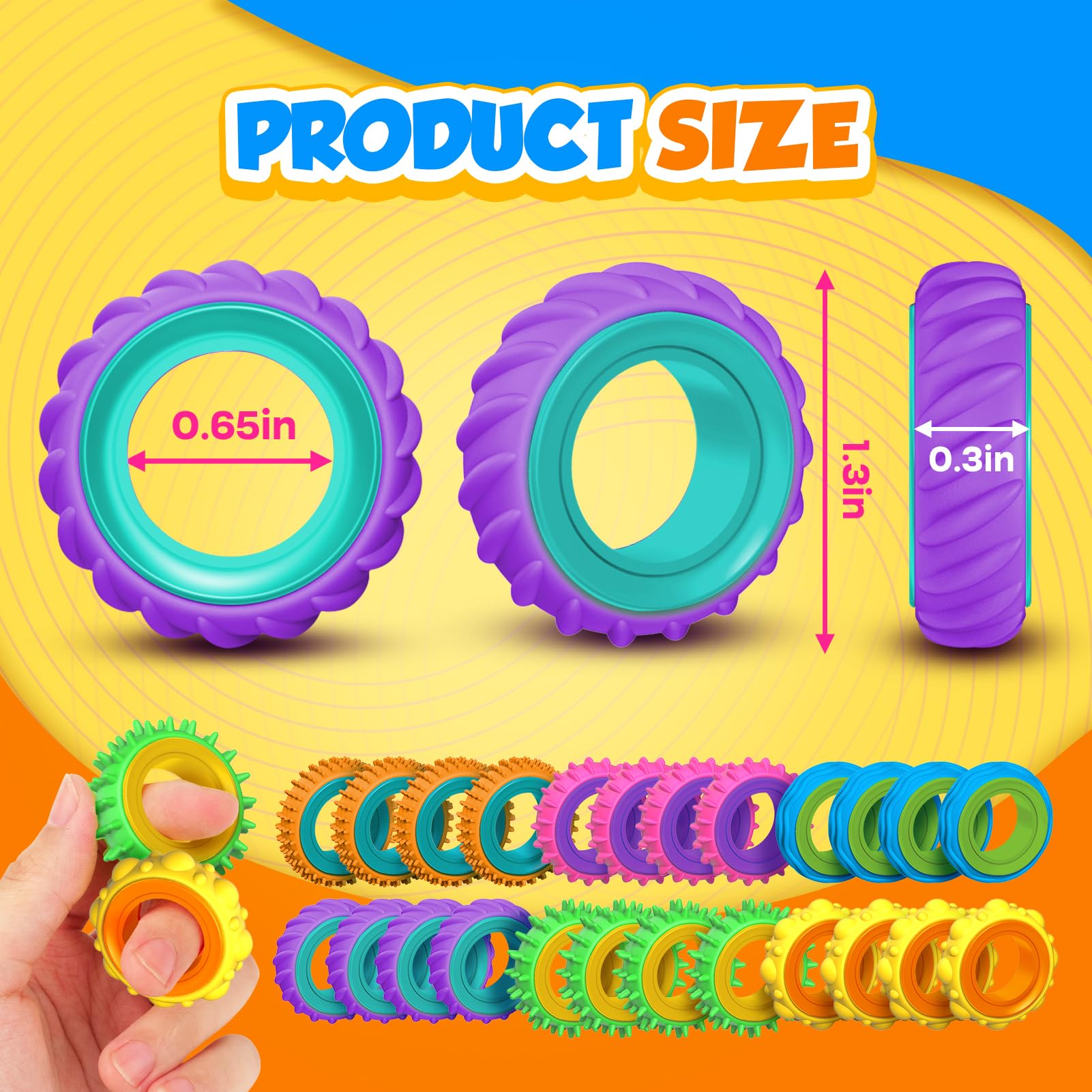 Fidget Toy Sensory Rings for Kids 24 Pack Sensory Spinner Rings, Texture Stress Finger Toys for Kids Autism Calming - Image 4
