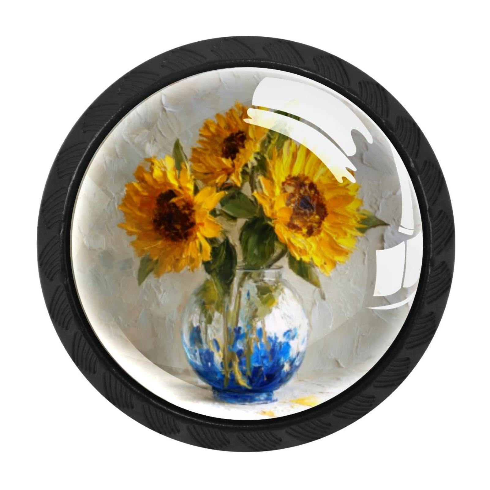 CHENZZZZ 4 Pieces Summer Sunflowers Flowers (2) Drawer Knobs, 35mm Black Cabinet Knobs, Drawer Pulls and Knobs, Dresser Drawer Knobs, Cabinet Hardware Kitchen Cabinet Knobs