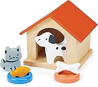 Vista 1 de Mentari Juguetes – Juego de mascotas para perros y gatos – 7 piezas de casa de muñecas de madera accesorios para mascotas con perrera, perro, gato