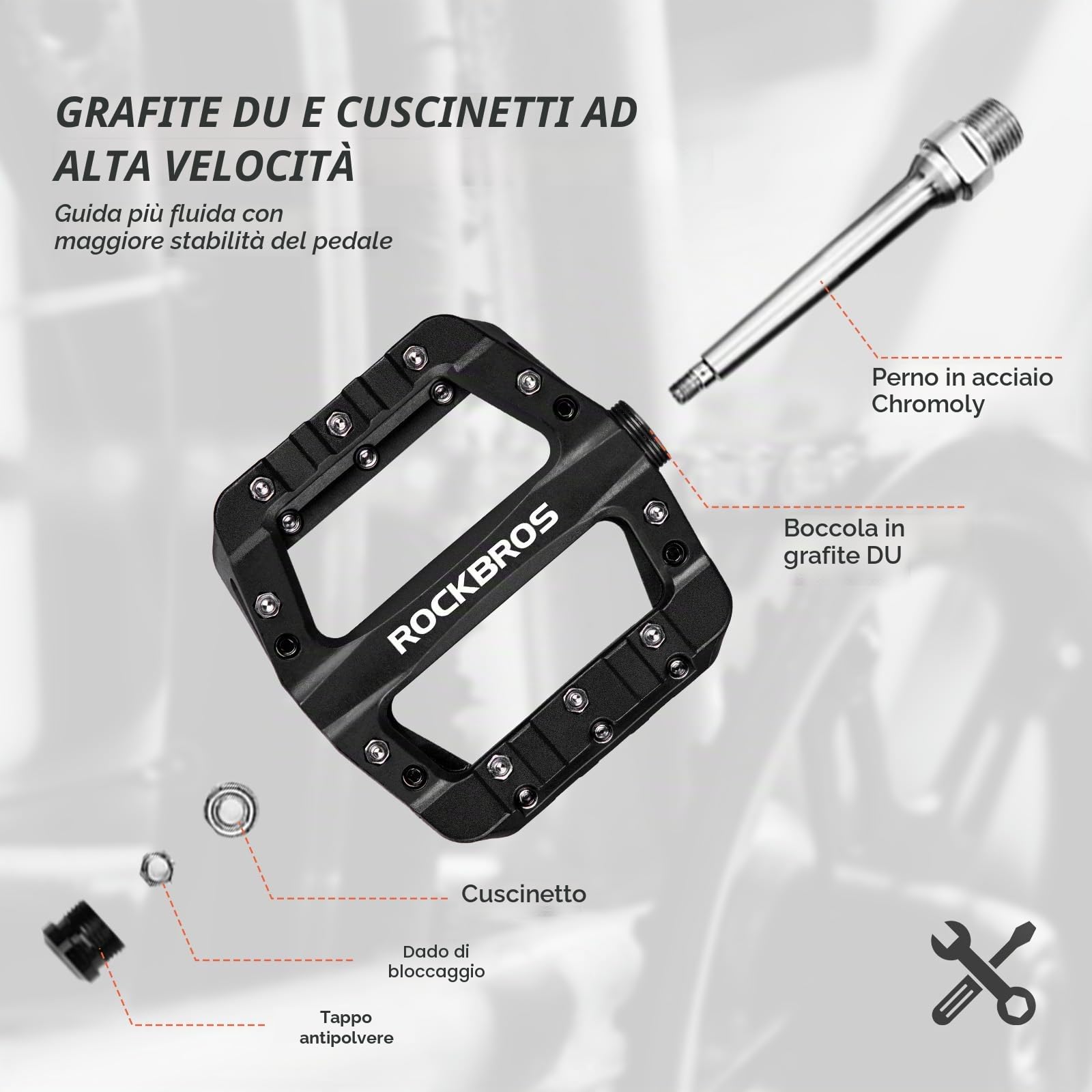 ROCKBROS Pedali per Bici MTB in Nylon Asse 9/16" Universali Pedali Bicicletta Flat con Cuscinetti, Impermeabile Antiscivolo Antipolvere Superficie Larga Leggeri Accessori Bici