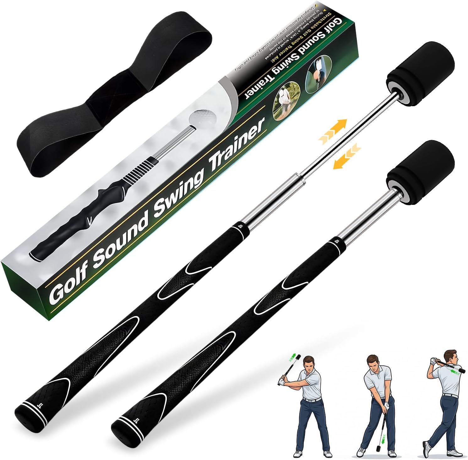 Retractable Golf Swing Training Aid, Golf Grip Trainer for Chipping Hitting, Golf Swing Trainer with Wrist Immobilizer for Right Left Hands, Golf Telescopic Club for Indoor & Outdoor