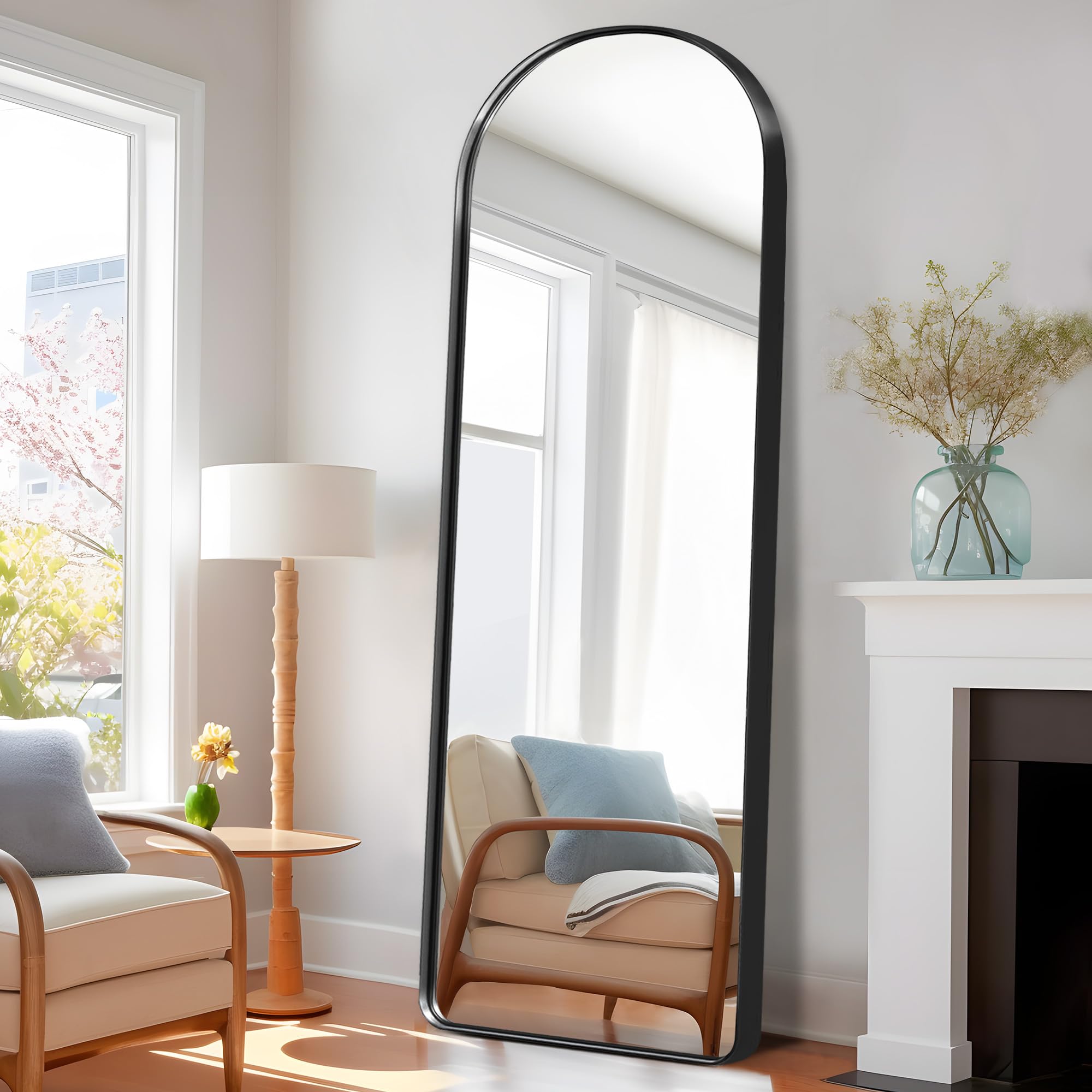 NeuType Large Arched Mirror Full Length Mirror for Wall Full Body Big Arched Wall Mirror Full Length Wall-Mounted Mirror Aluminum Alloy Frame,Matte Black (Recessed, No Stand)