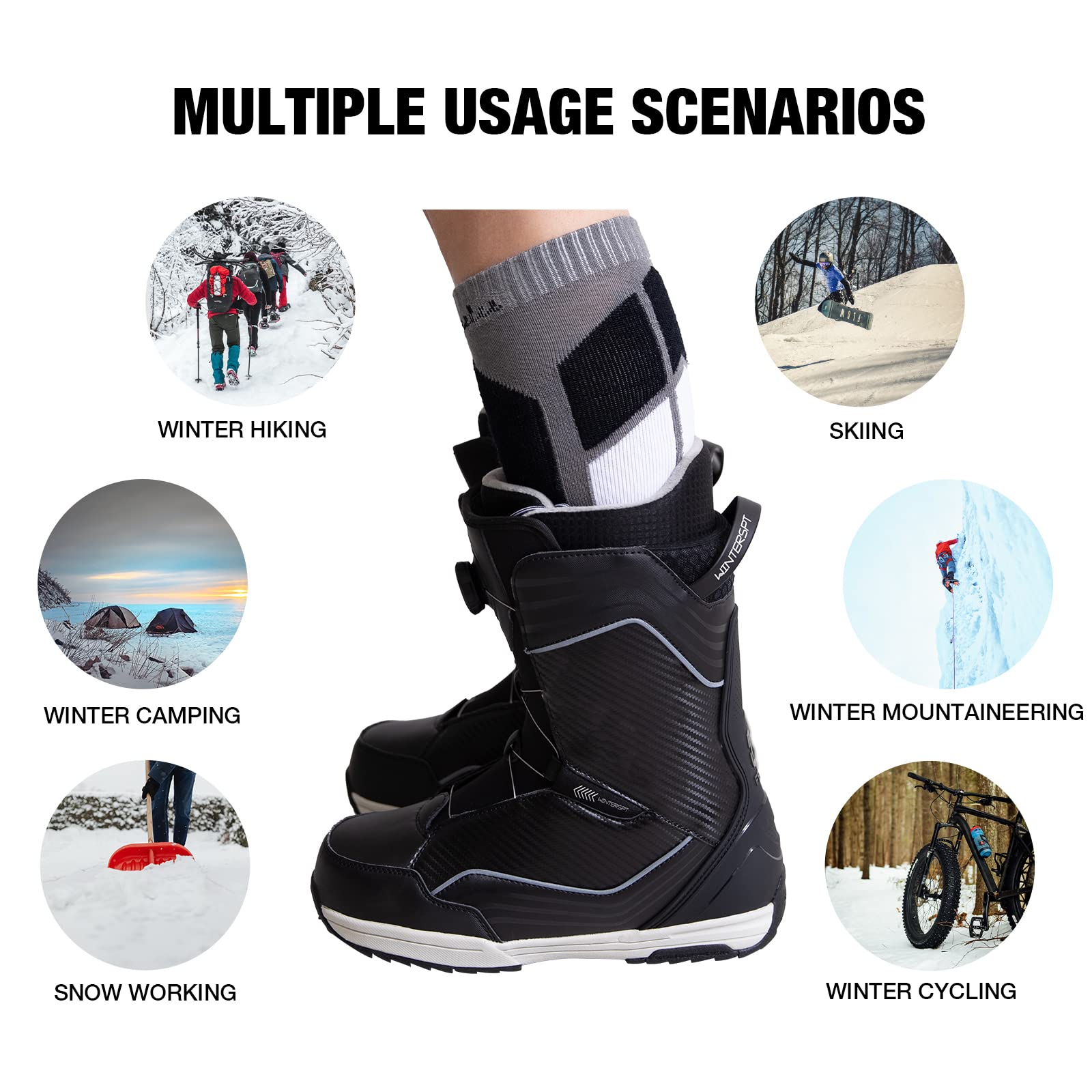 Bulinlulu Merino Wool Ski Socks 2 Pairs Pack for Skiing