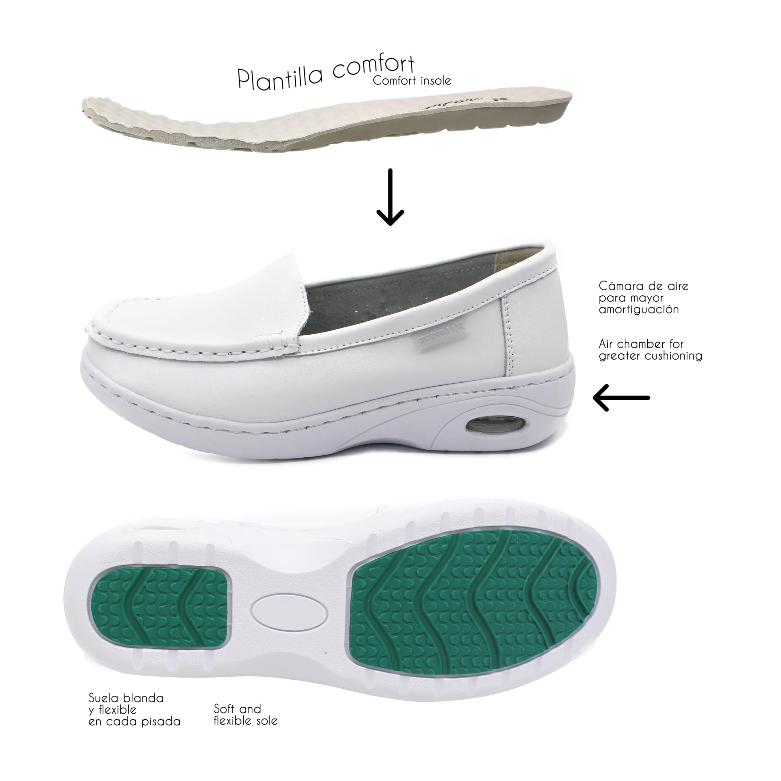 Zerimar Zapatos Mujer Cómodos Vestir - Mocasines Mujer Piel con Cámara de Aire - Bailarinas Mujer para Verano - Zapatos Verano Mujer - Mocasines Mujer en Piel - Elegantes y Cómodos.