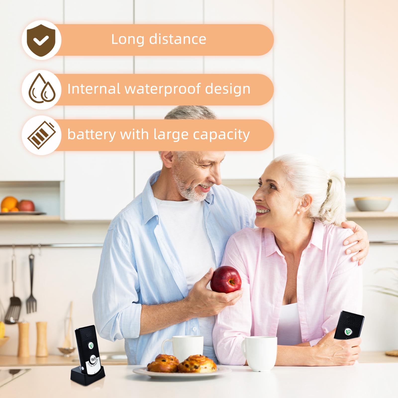 Smartwares, citofono vocale a 2 vie, 1500 m, con campanello senza fili, per pazienti, anziani, ufficio, casa