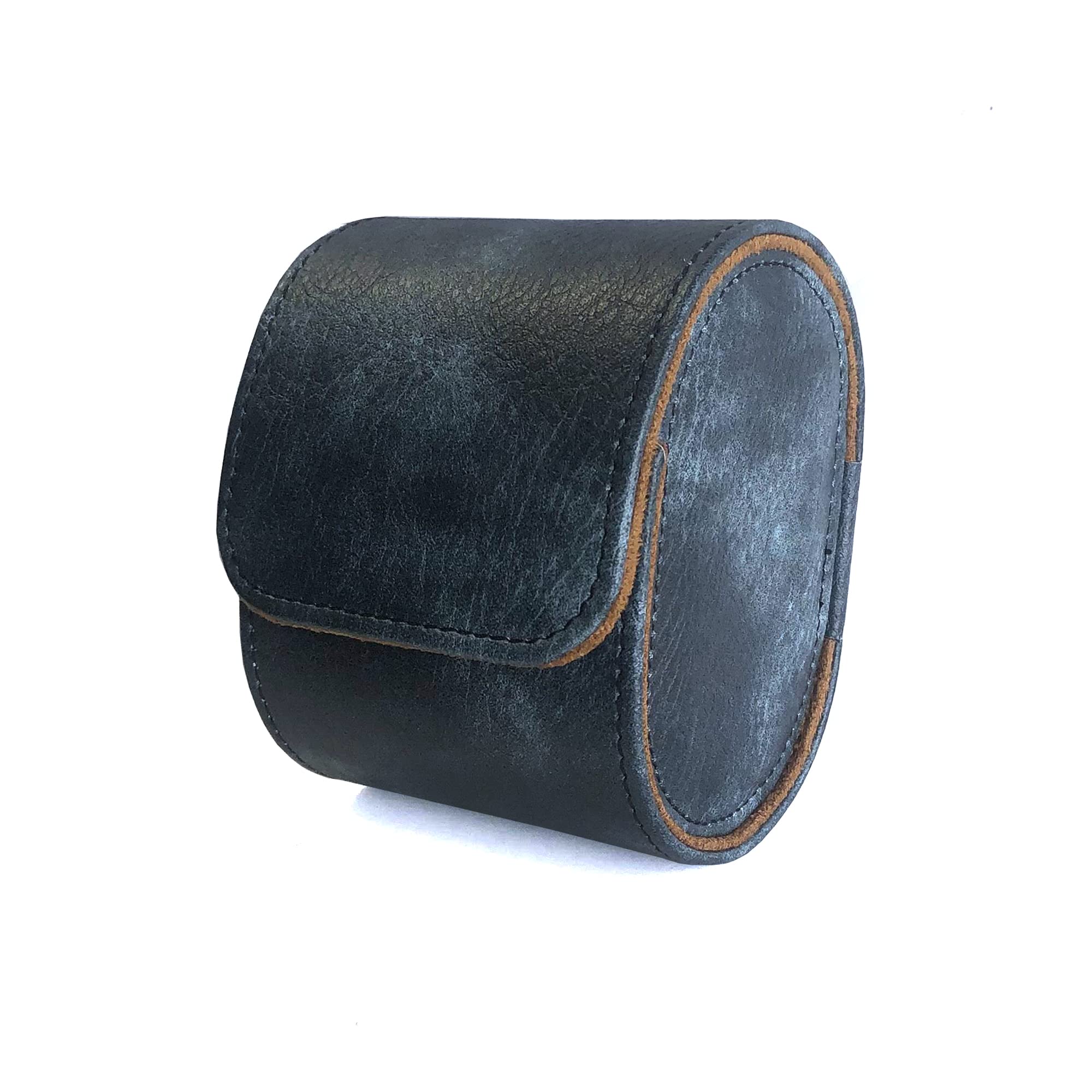 LONGJET CRAFTING THE CORE LJLONGJET CRAFTING THE CORE LJ Watch Box Organizer for Men Portable Watch Roll Travel Case with Removable Velvet Pillow Holder (1 Slot Blue Grey)