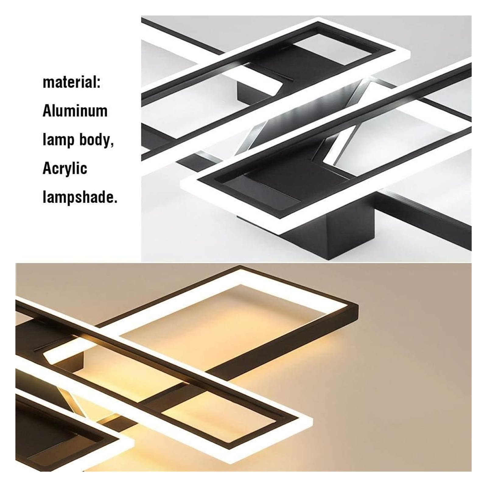Lampa sufitowa typ duży żyrandol LED do salonu, ściemnialna lampa sufitowa, elegancka kwadratowa lampa wisząca, metalowy akrylowy żyrandol z pilotem zdalnego sterowania, oświetlenie