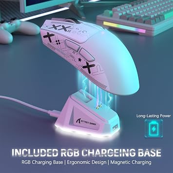 MAGIC-REFINER Attack Shark X11 59g Superlight Wireless Gaming Mouse with Grip Tape, RGB Charging Dock,BT/2.4G Wireless/Wired Pc Mouse, 22000 DPI,5 Programmable Buttons for Pc/Mac(White)