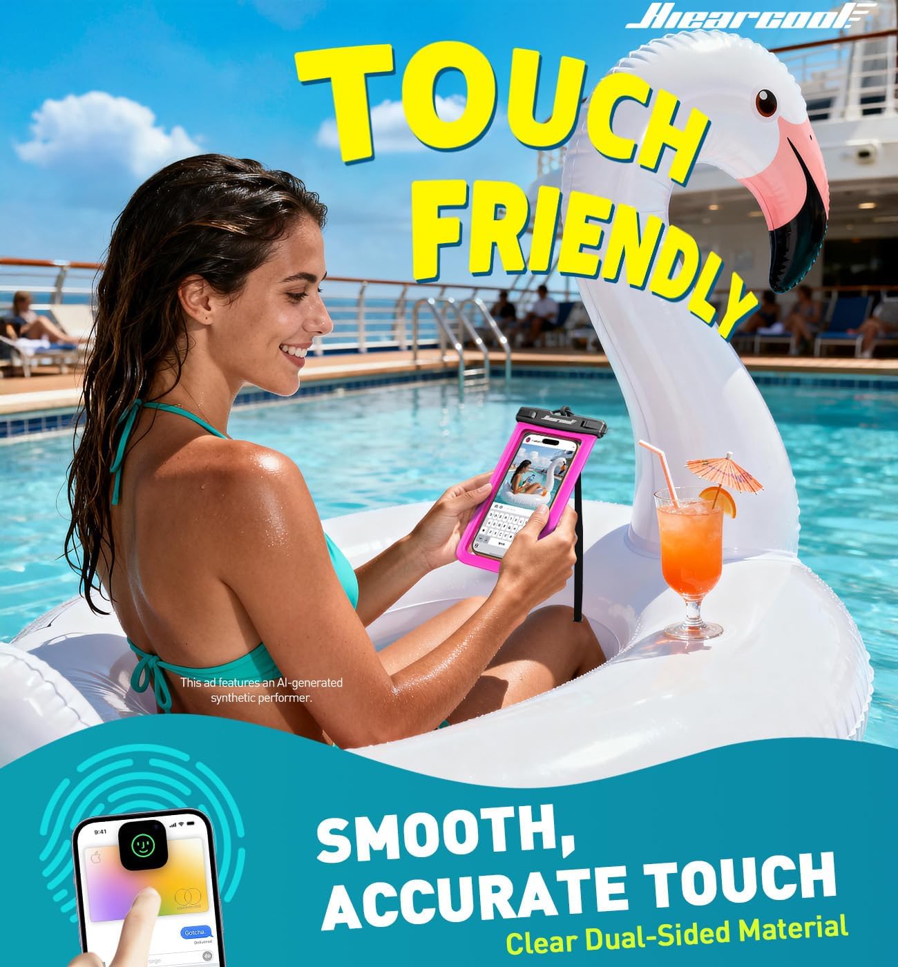 Hiearcool Waterproof Phone Pouch, Waterproof Phone Case, Clear&Bright Red | Durable multilayer IPX8 protection; touchscreen access and fit up to 8.3 inches; cruise essentials 2026 for beach and pool