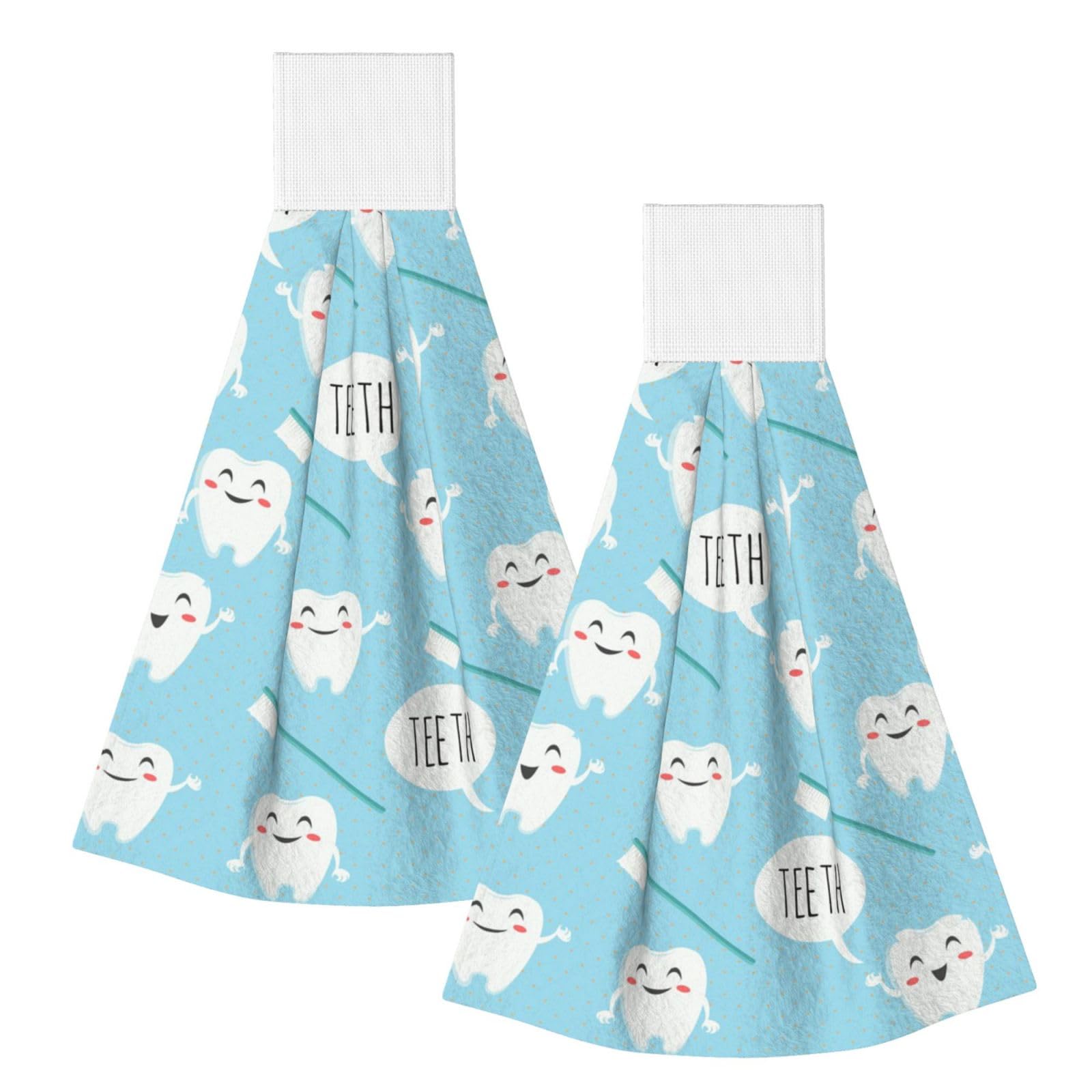 DOPKLNA Tooth, 2 Pcs Hanging Coral Fiber Hand Towels for Bathroom, Absorbent Kitchen Towels