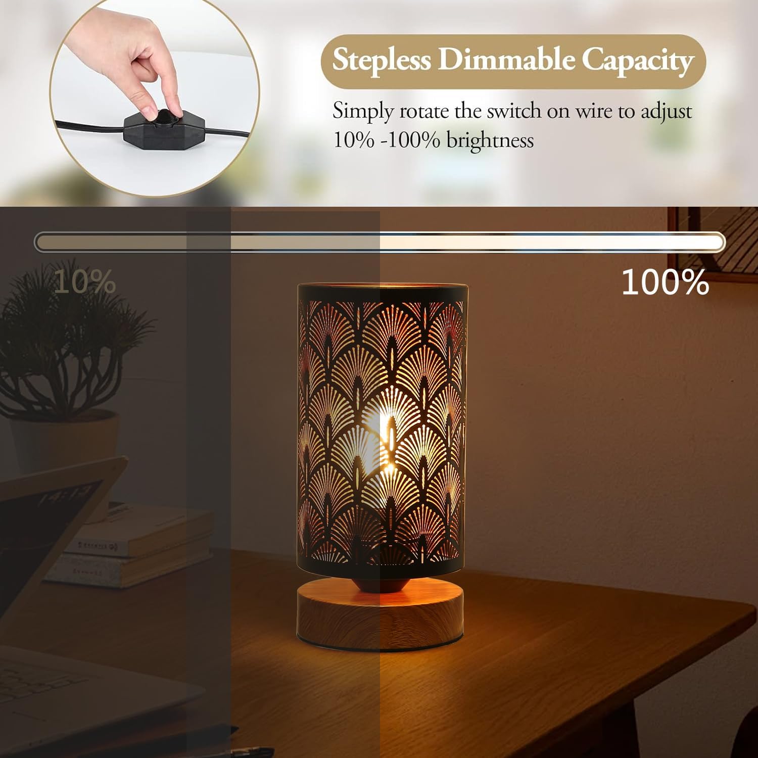 Black Rustic Table Lamp for Bedroom Small space Farmhouse Dimmable Bedside Lamps for Night stand Desk , Industrial Nightstand lamp with Metal Lampshade for Living Room Decoration Led bulb included