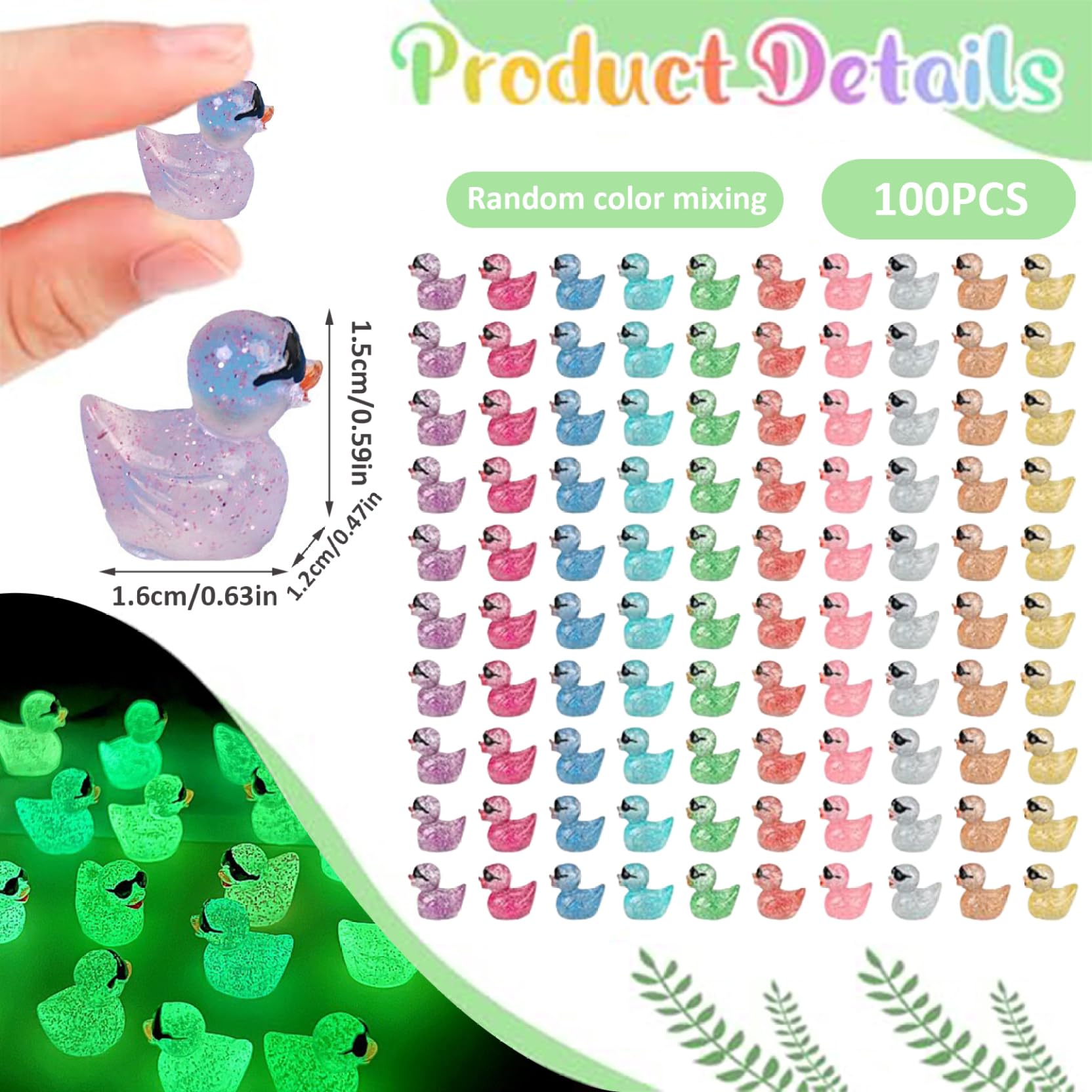 Dollhouse Craft Accessories 100 Glow In The Dark Mini Ducks - Resin ...