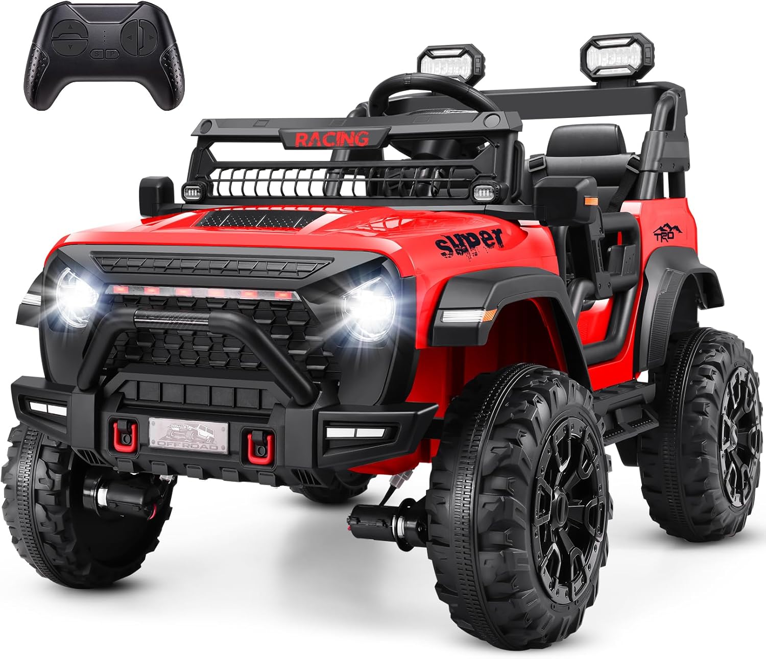 Hikole 24V Ride on Car with Remote Control, 2 Seater Electric Car for Kids w/20 Inch Wide Seat, 4x100W Motor, LED Headlight & Music Player, Power Car Wheels Ride on Toys for Boys Girls, Black