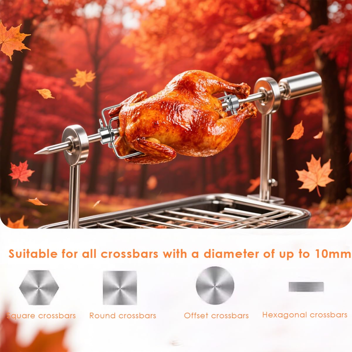BUYGOO Tenedor asador de acero inoxidable con 4 puntas para pinchos para asador de barbacoa, tenedores de carne para pollo, barbacoa, para brochetas, accesorios para asador giratorio, brocheta para