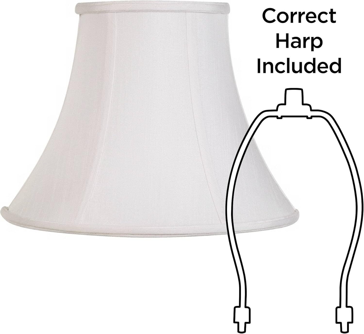 White Large Bell Lamp Shade (Pre-Assembled) 7" Top x 14" Bottom x 11" Slant x 10.5" High (Spider) Replacement with Harp and Finial - Springcrest
