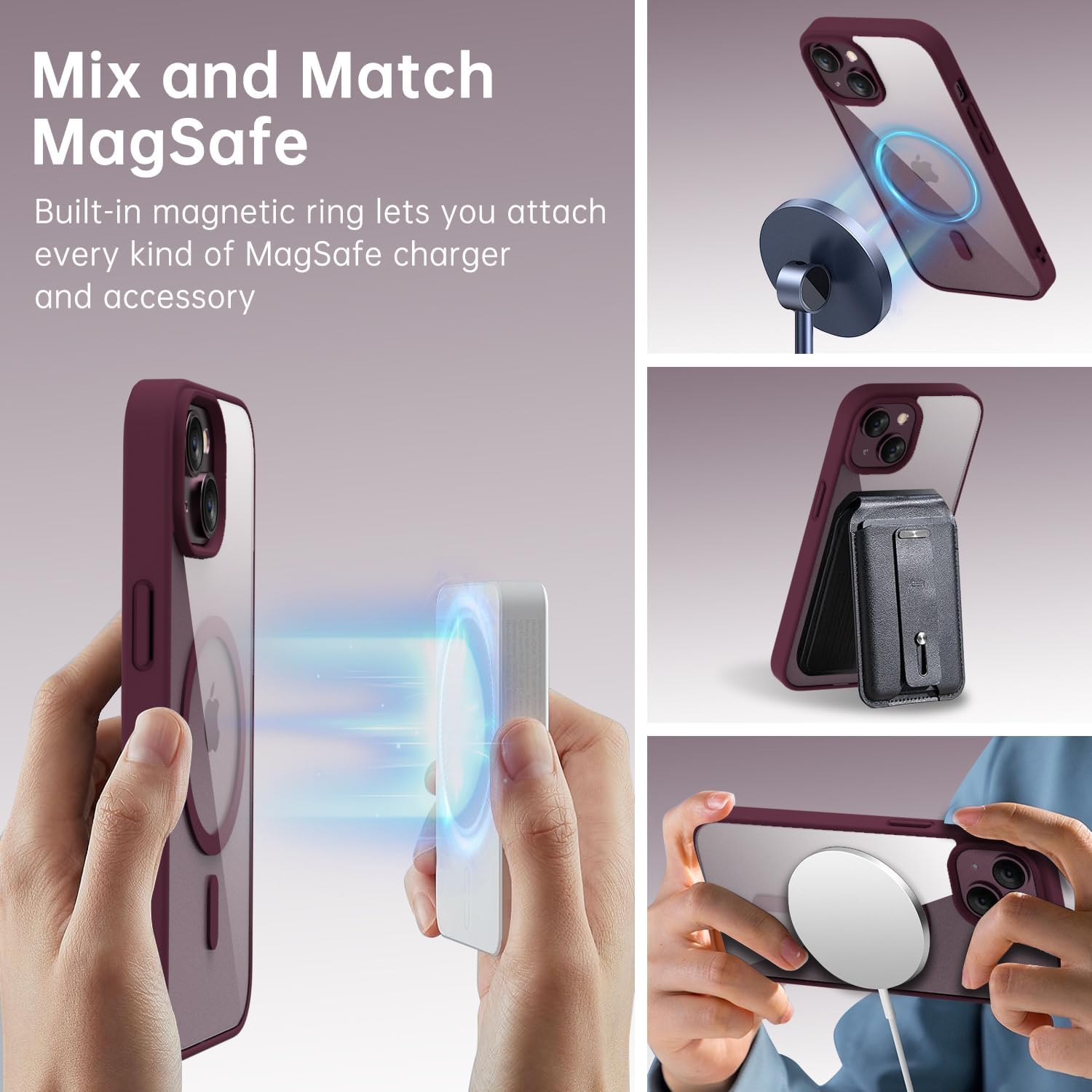 Oakxco Custodia Magnetica Trasparente Per IPhone 13 - Rosa Sabbia - Compatibile Magsafe, Anti-ingiallimento E Anti-impronta