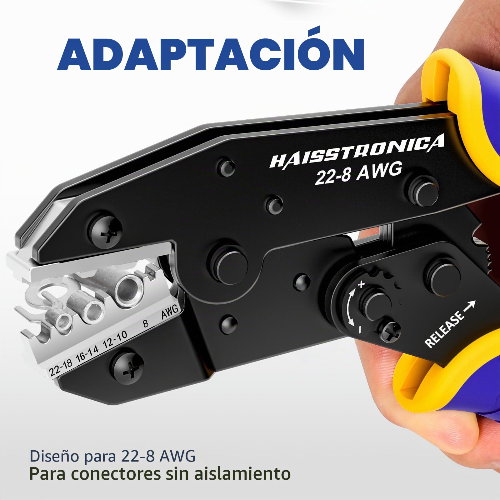 Haisstronica Crimpadora para Terminales No Aislados 0,5–10 mm² AWG22–8 Alicate de Carraca
