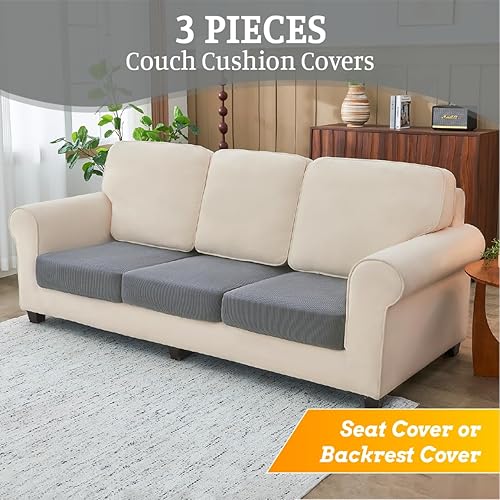 Miniatura 3 de Fundas de sofá modulares para cojín de sofá en forma de L, fundas de cojín suaves y lavables para sofá (3 piezas para sofá asiento o respaldo, gris