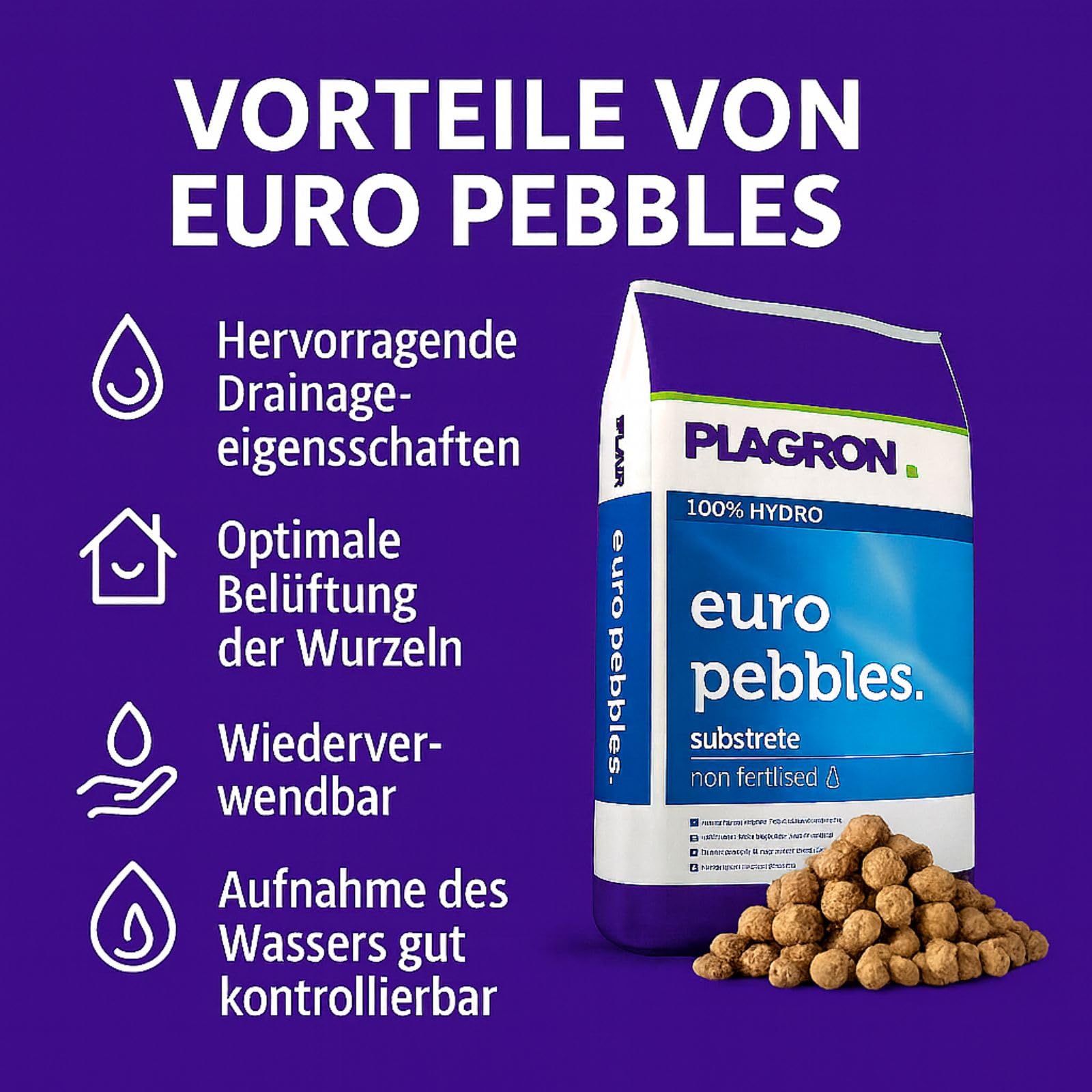 Weedness Plagron Euro Pebbles 45 L – Abono bolas de arcilla hidropónicas gran volumen