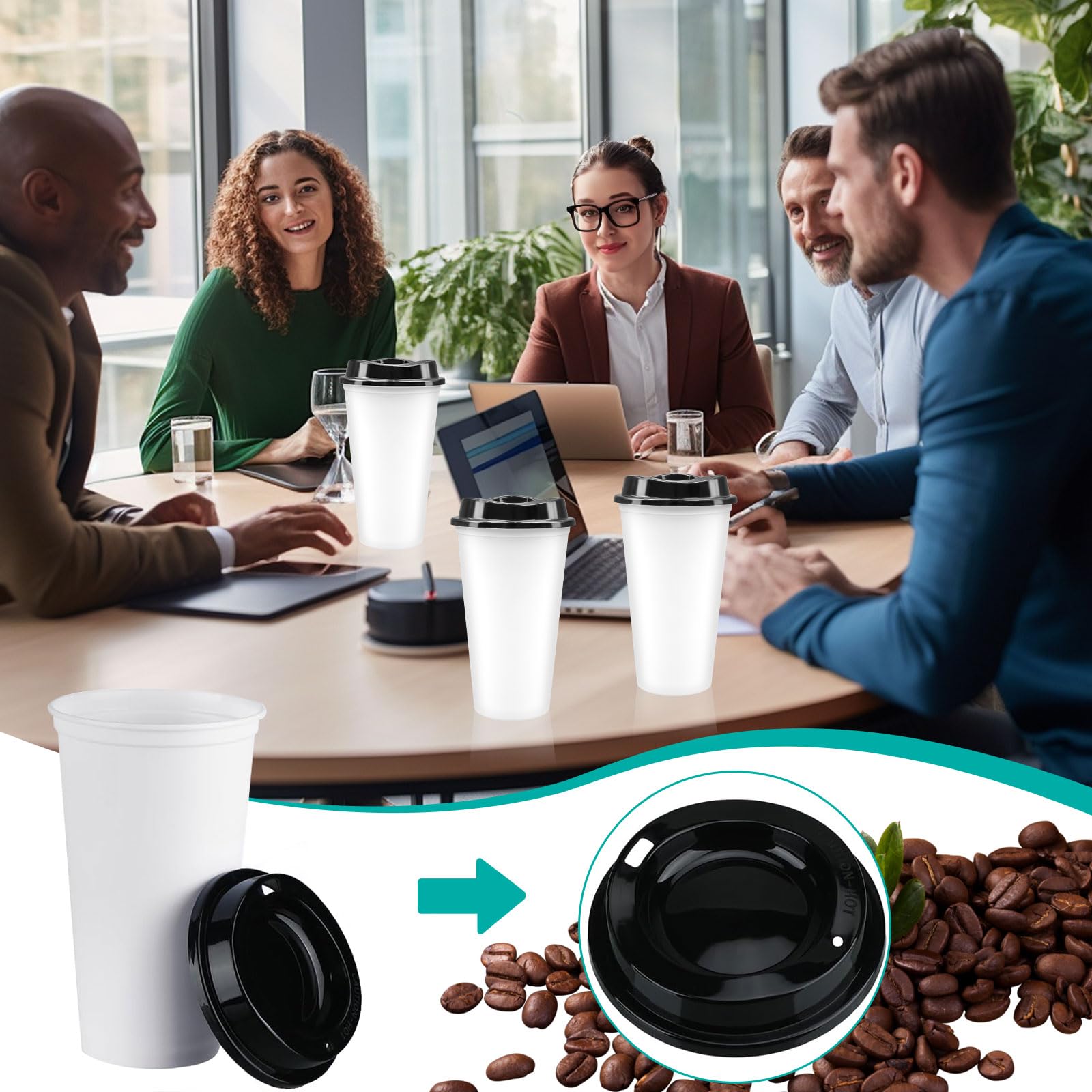 MSYU 30 Pack Reusable Coffee Cups with Lids Reusable Hot Cups Bulk 16 oz Plastic Tumblers Cup with Lids for Hot Drink Travel Coffee Mug with Lid to Go Coffee Cups (White with Black Lid) - Image 3