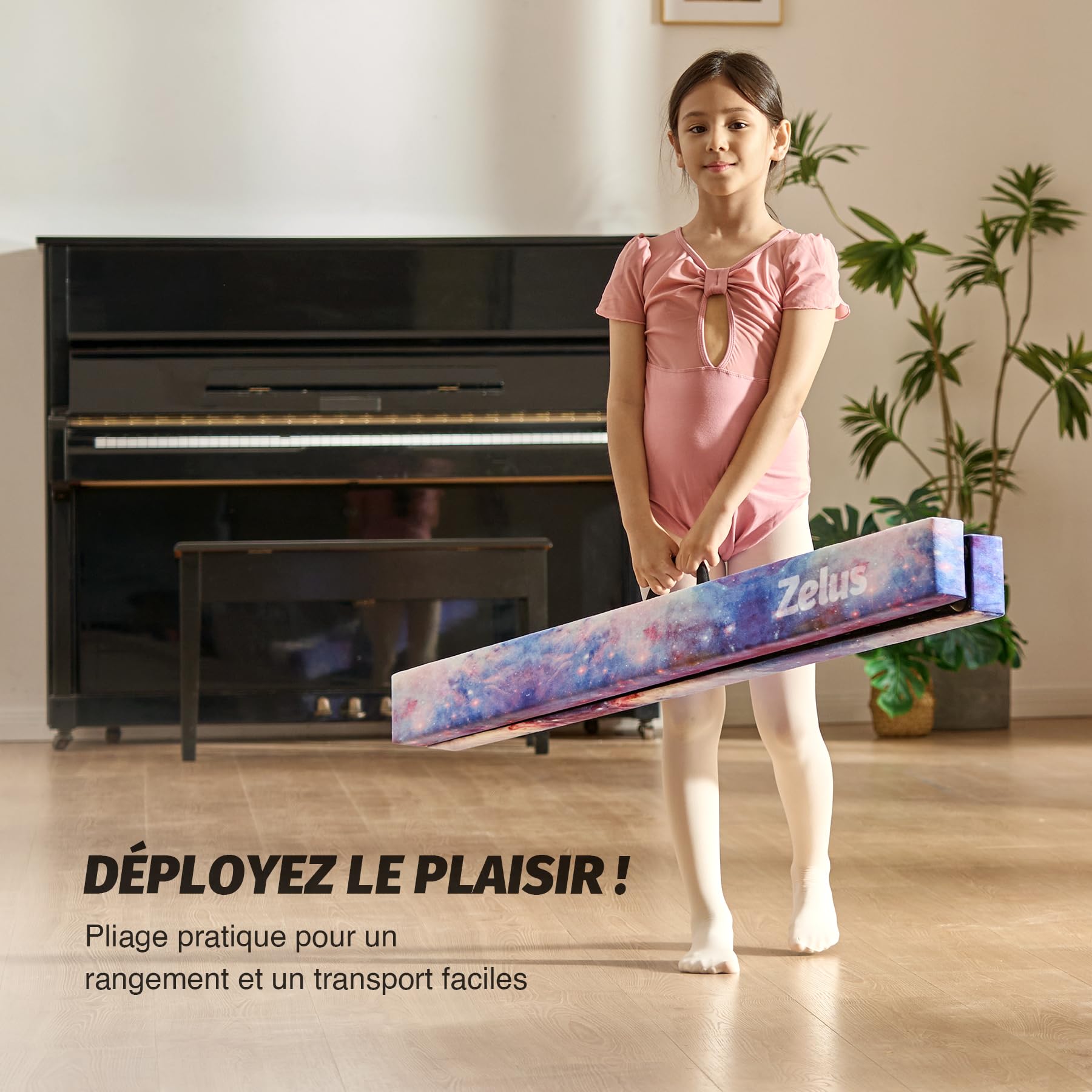 ZELUS Poutre de Gymnastique Pliable 240cm/270cm Poutre de Gym Pliante Poutre d'Équilibre Antidérapant Transportable pour Enfants Filles Gymnastes