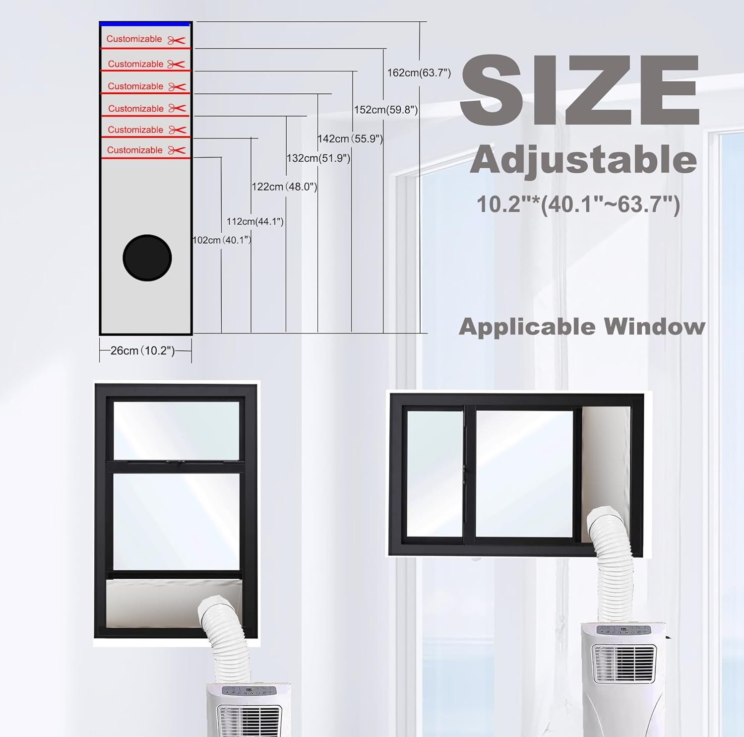 Window Seal Kit Silver for Portable Air Conditioner - 【30% Sunshade Heat Insulation Universal】- Window Vent Seal Kit For AC And Tumble Dryer - 100% Sealing Waterproof Adjustable L