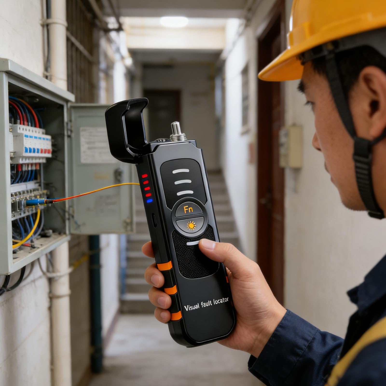 Localisateur Visuel De Défauts, 15km FTTH VFL Testeur de Câble Fibre Optique Rechargeable avec 2,5 mm FC/SC/ST Interface, 3 niveaux réglables Lumière Rouge Visual Fault Locator Pen à Batterie