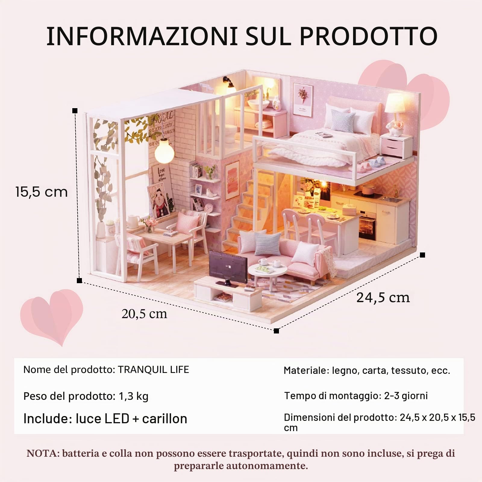 Kit per casa delle bambole in legno fai da te, realizzato a mano, in miniatura, modello di stanza e mobili
