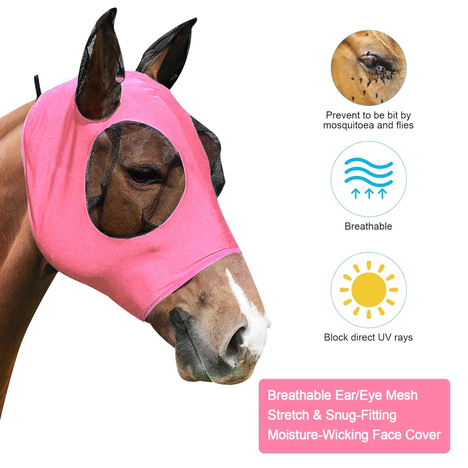 Maschera Antimosche Per Cavallo Con Paraorecchie - Protezione UV, Morbida E Traspirante - Foto 10