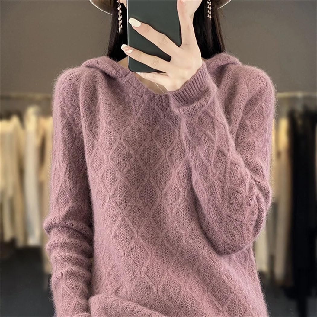 Women's 100% Mink Cashmere Hooded Sweater Fall Winter Thick Warm Bottoming Shirt Fashion Soft Sweatshirt