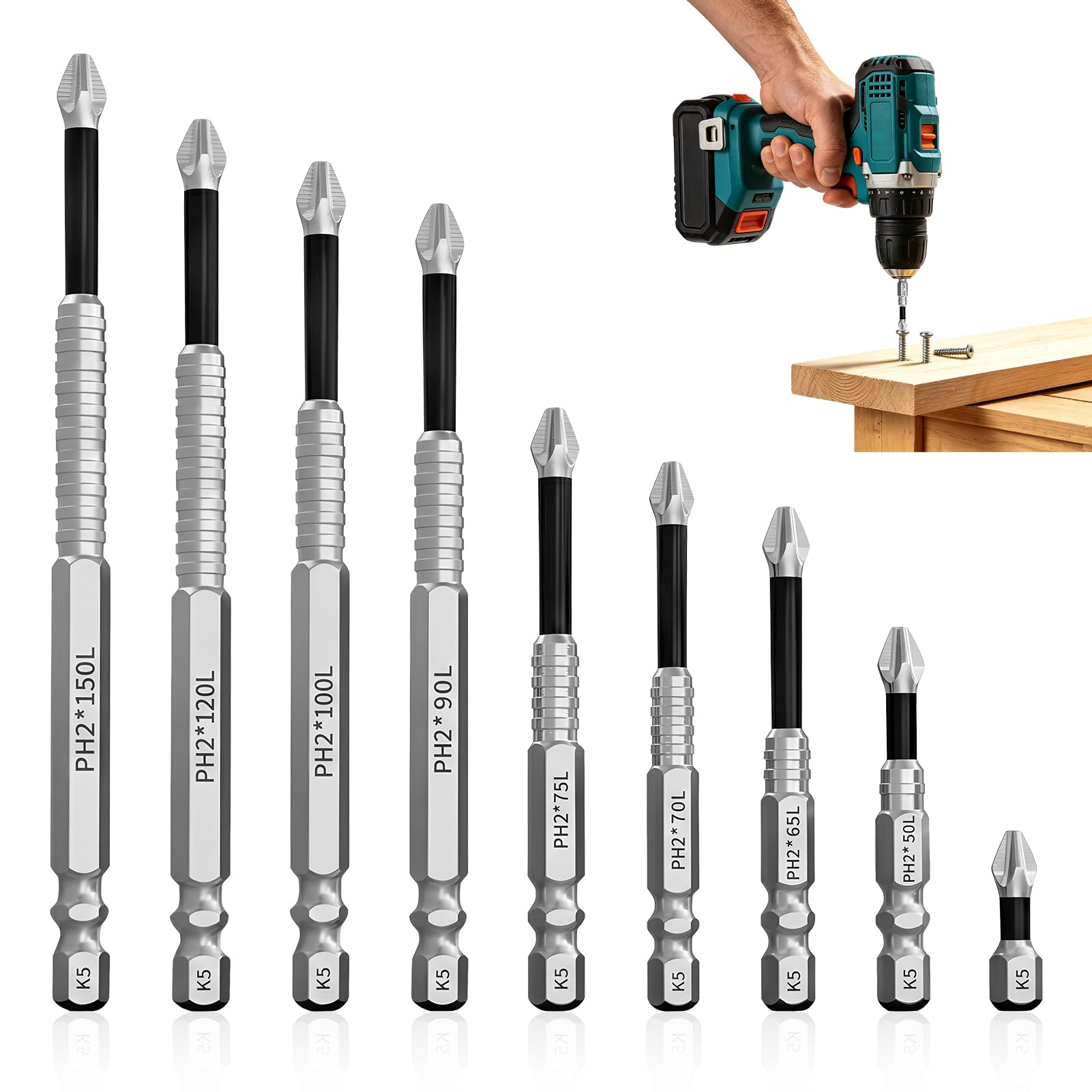9Pcs High Magnetic Screwdriver Drill Bit Set, Anti Slip Screwdriver Bits, Magnetic Impact Electric Drills Bits Kit, Fixion Tools Screwdriver Bits Compatible with Driver Tools and Electric Drill