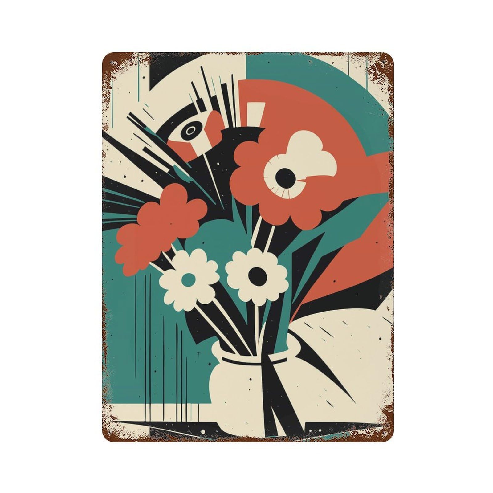 Rustic Tin Plaque with Amelia Bouquet of Flowers Design 15.7"x11.8", for Pub, Kitchen And Man Cave Decor, Old School Wall Decor