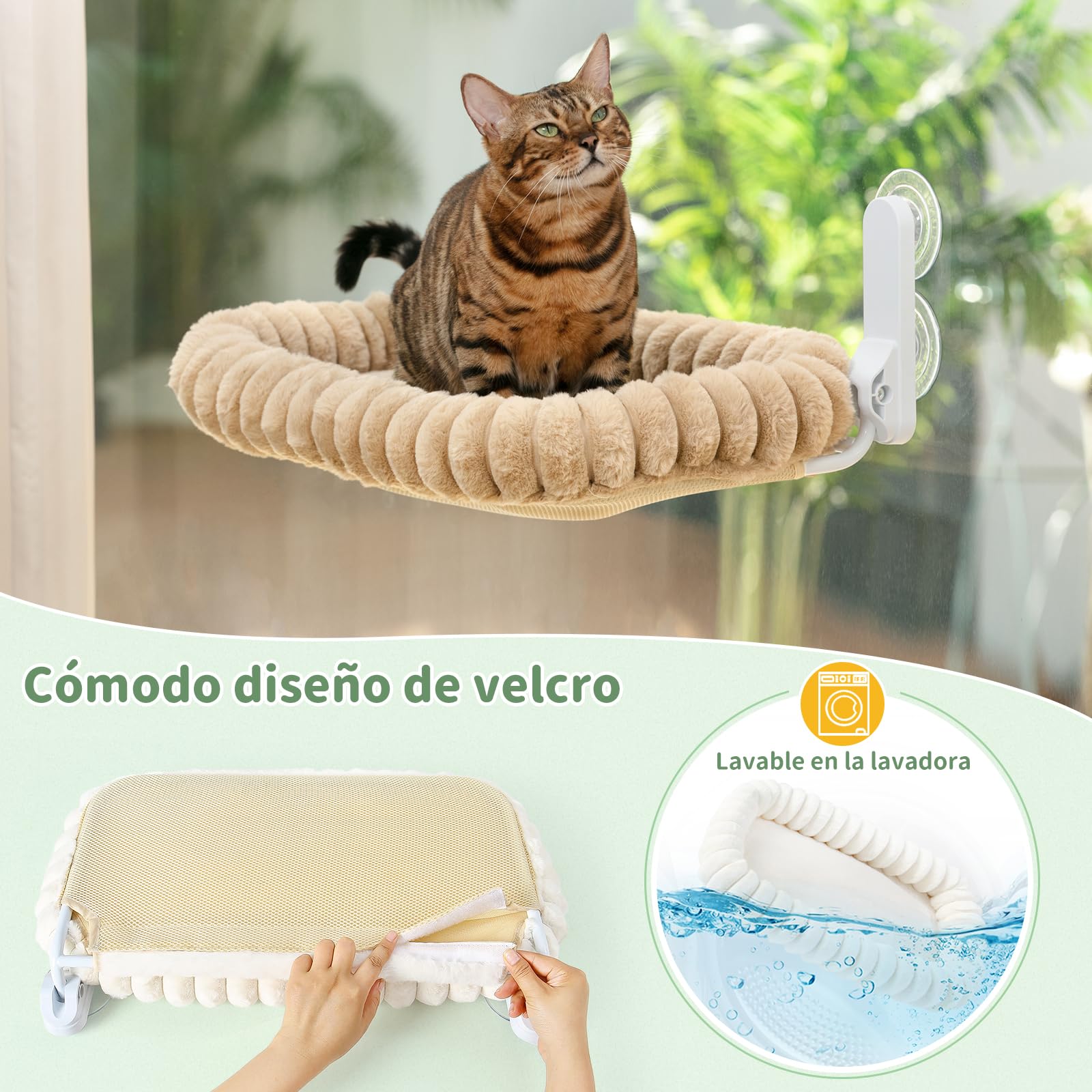 GUUSII HOME Hamaca Gato Ventana Plegable Soporte Cama con Ventosa Gatos Grande Colgante Soporte Camita para Gatitos Interior Lavable en La Lavadora Cat Window Perch Bed 54 * 30cm (Camello Claro, M)