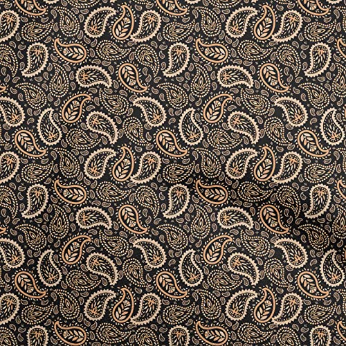 oneOone Cotton Flex Brown Fabric Asian Paisley Dress Material Fabric Print Fabric By The Yard 40 Inch Wide