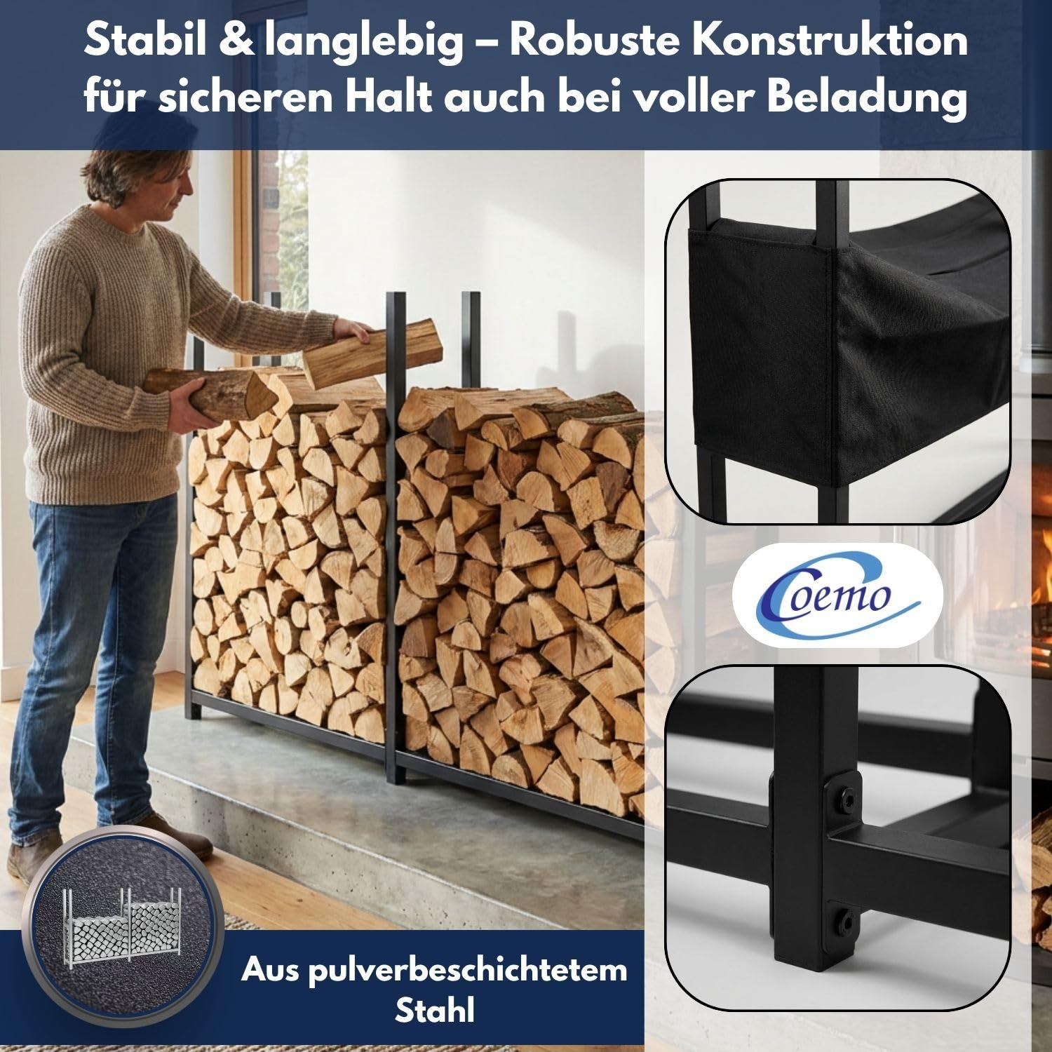HANS Brennholzregal Metall Wetterfest mit Plane 2 Segmente Länge 2,23 m – Kaminholzregal für Außen, Feuerholzregal Garten, Holzlager Kaminholz, Holzregal Terrasse, Holzunterstand Outdoor & Rostfrei