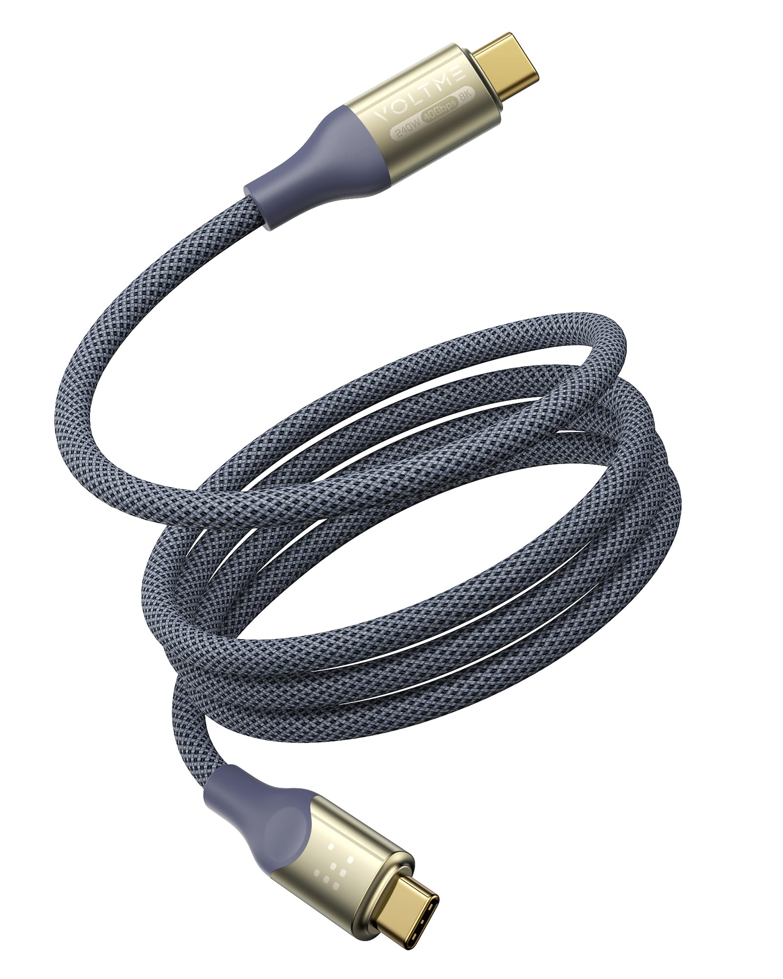 VOLTME Cavo USB-C Utron CTC 240W USB4.0 Type-C Cavo video USB 8K 60Hz 2,0 m/6,6 ft nylon intrecciato blu, Cavo ricarica per iphone 15 Pro MacBook, Galaxy S24 Ultra, Pixel, Dell, HP, Steam Deck ecc.