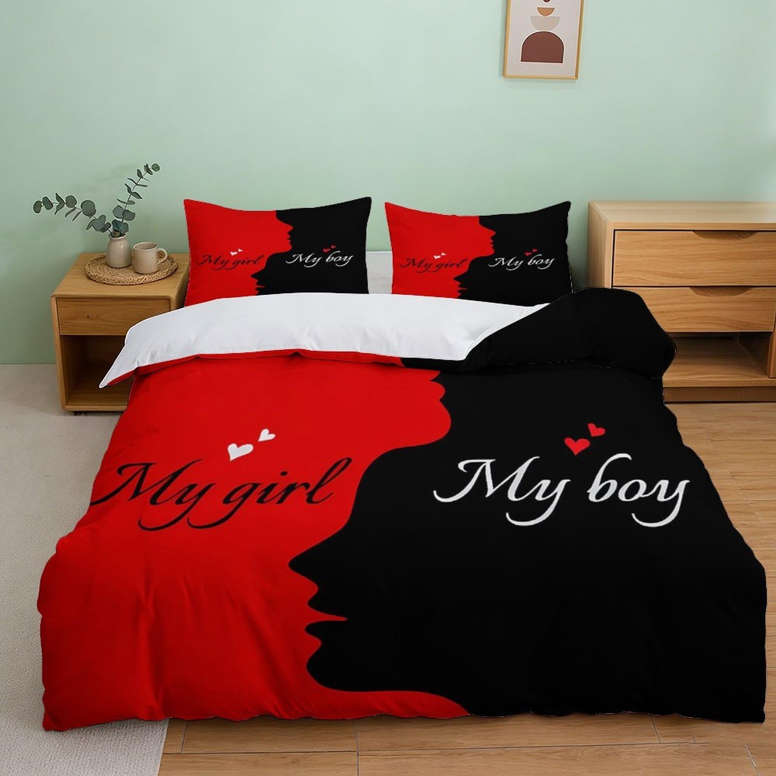 Romantische Pärchen-Silhouetten Bettwäsche Set, 3D Drucken Bettbezug Super King（260x220cm）, Kissenbezug Für Home Deko, Motiv, Geschenk 3er Mit Reißverschluss