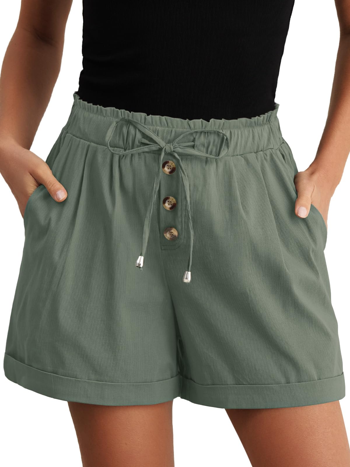 Feiersi Shorts for Women Summer Trendy Drawstring Elastic Waist Beach Wide Leg Short with Pockets