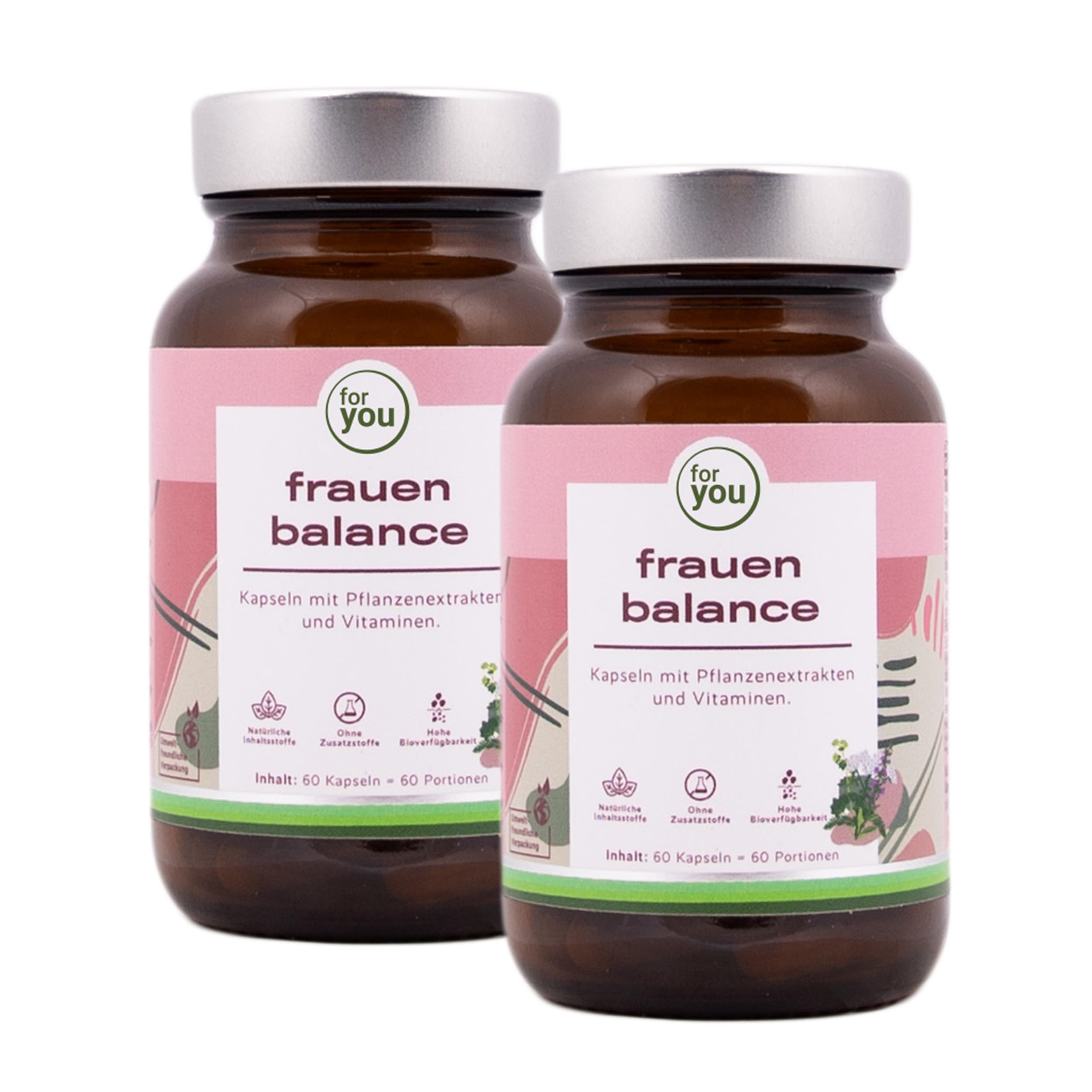 for you frauen balance 2x60 Kapseln- Unterstützt die hormonelle Balance der Frau - Pflanzenextrakte Fenchel, Frauenmantel, Schafgarbe, Rotklee, Hopfen, Mönchspfeffer & Vitamin B5 & B6