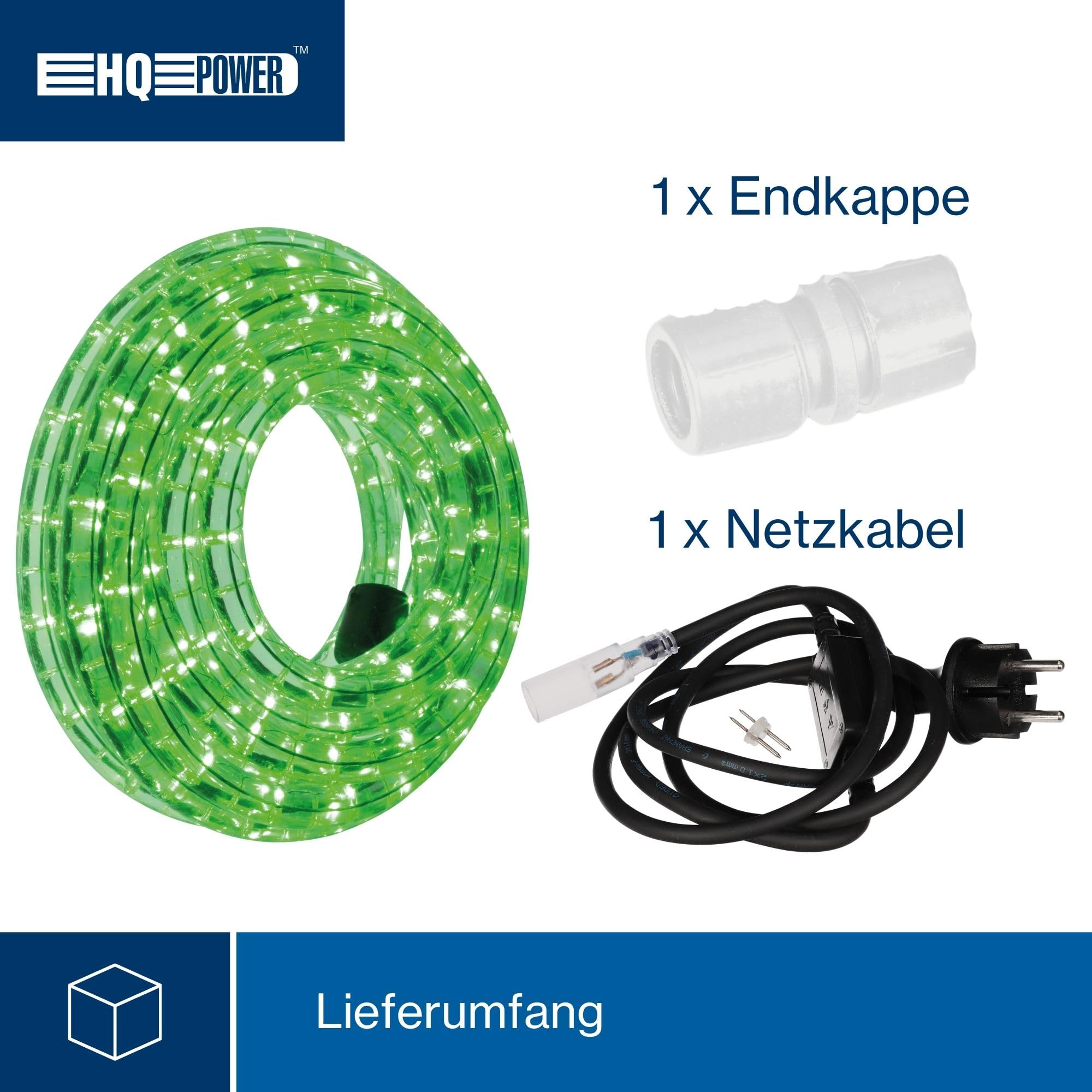 HQ-Power LED-Lichtschlauch, Lichterschlauch außen wetterfest, Lichtschlauch LED, Lichterkette Schlauch, LED Schlauch, Weihnachten, Party, flexibel, Dekoration, 36 LEDs/Meter, grün, 9 m