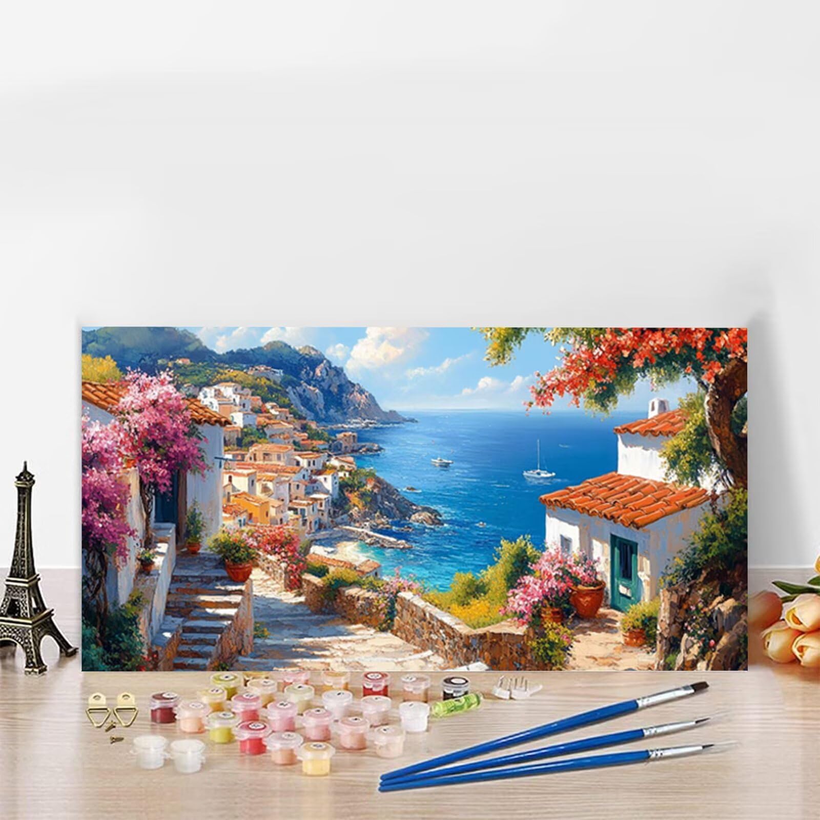 Maluj według numerów dla dorosłych miasto zestaw DIY dorośli morze malowanie po numerach dla początkujących, DIY zdjęcia kolorowanie według numerów z pędzlami, Boże Narodzenie dekoracja domu, prezent